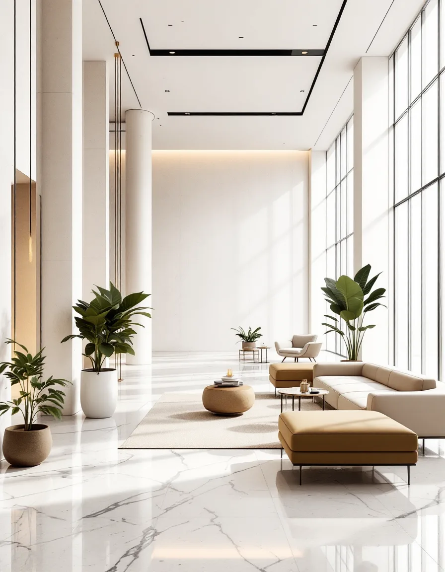 Render of a staged open-plan lobby interior